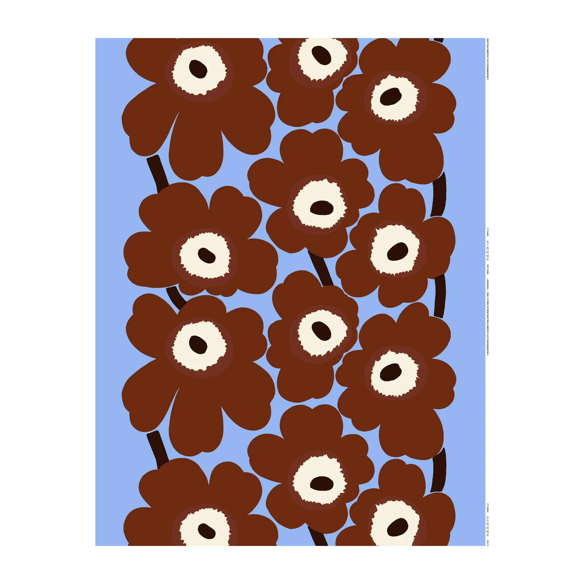 Unikko stof, Lyseblå/Brun/Naturhvid Marimekko