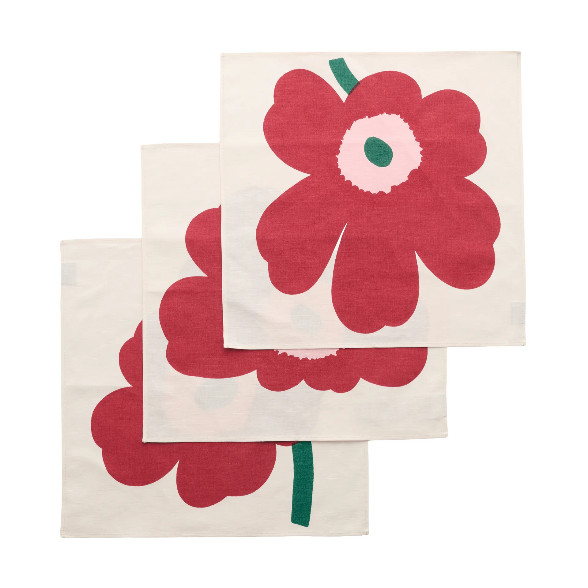 Unikko stofserviet, Off white-cranberry-rose, 45x45 cm, 3-pak Marimekko