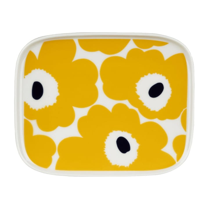 Unikko tallerken 12x15 cm - Hvid/Gul - Marimekko