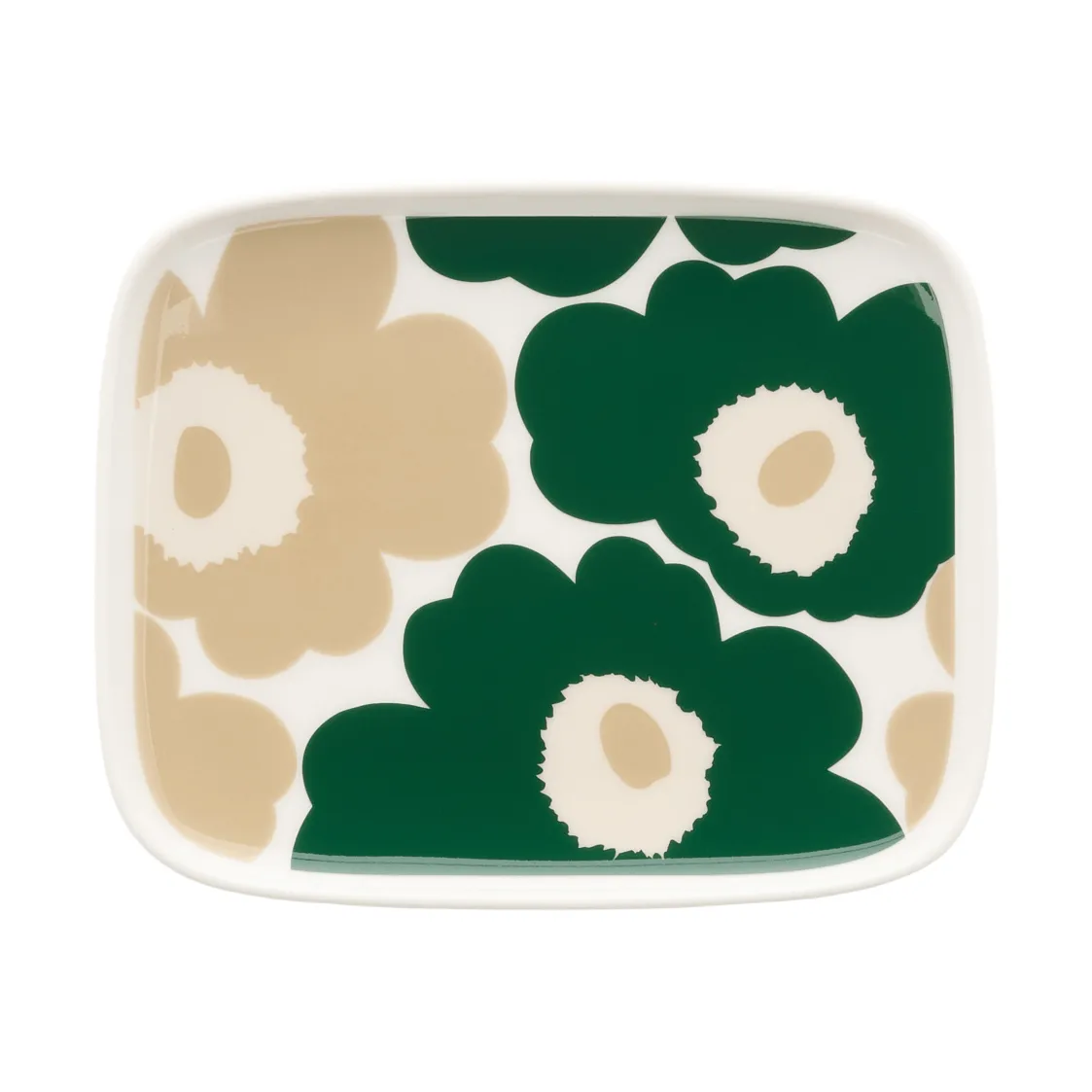 Unikko tallerken 12x15 cm, White-dark green-beige-light sand Marimekko