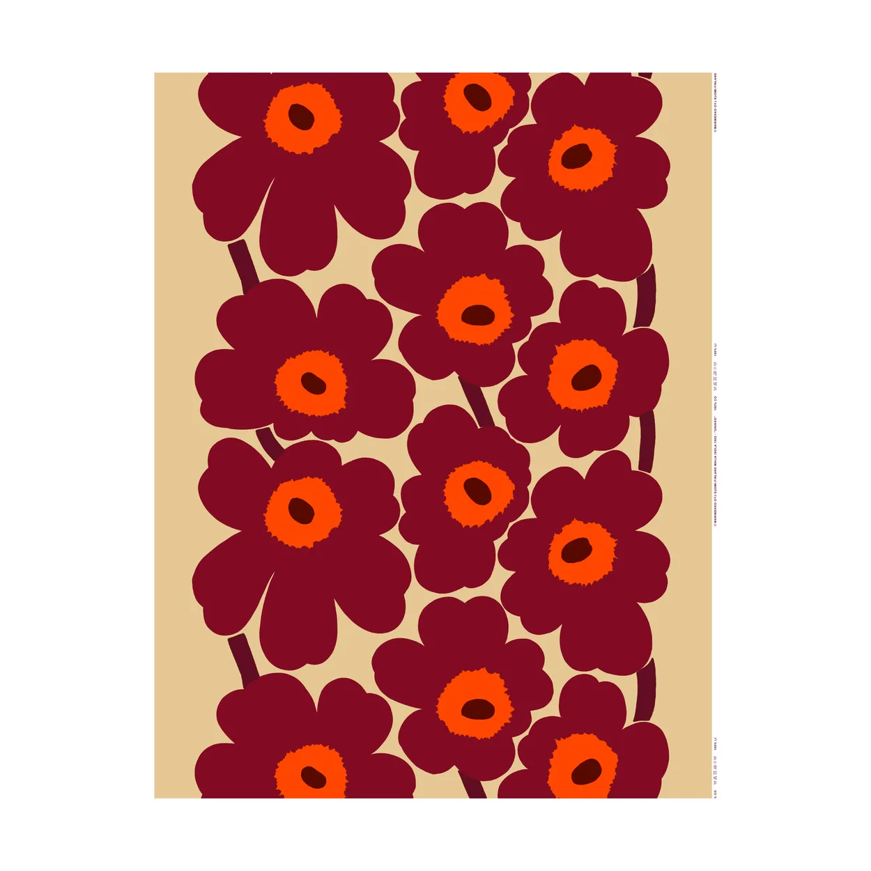 Marimekko Unikko voksdug Vanilla-wine red-red