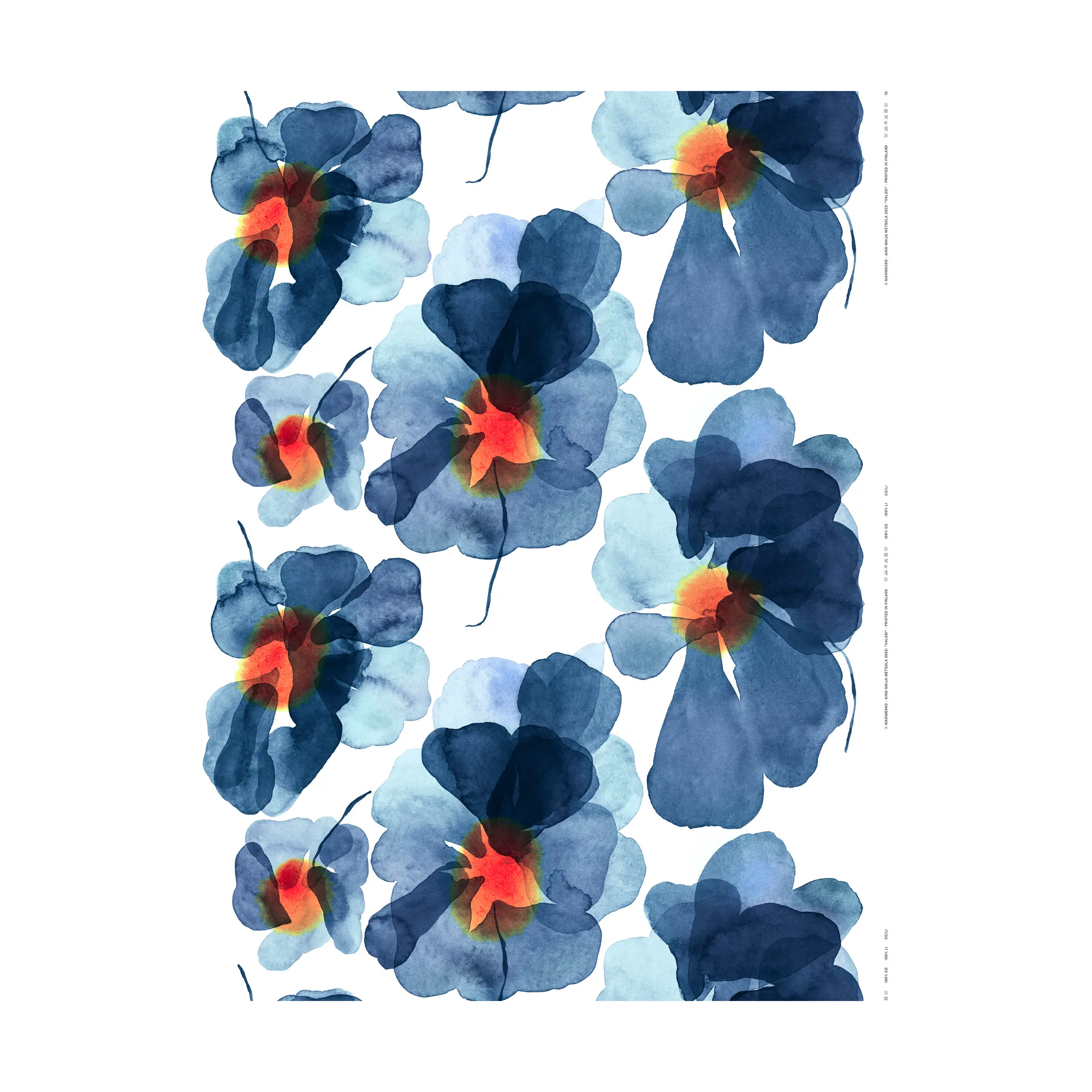 Valssi bomuldsstof, White-dark blue-orange Marimekko