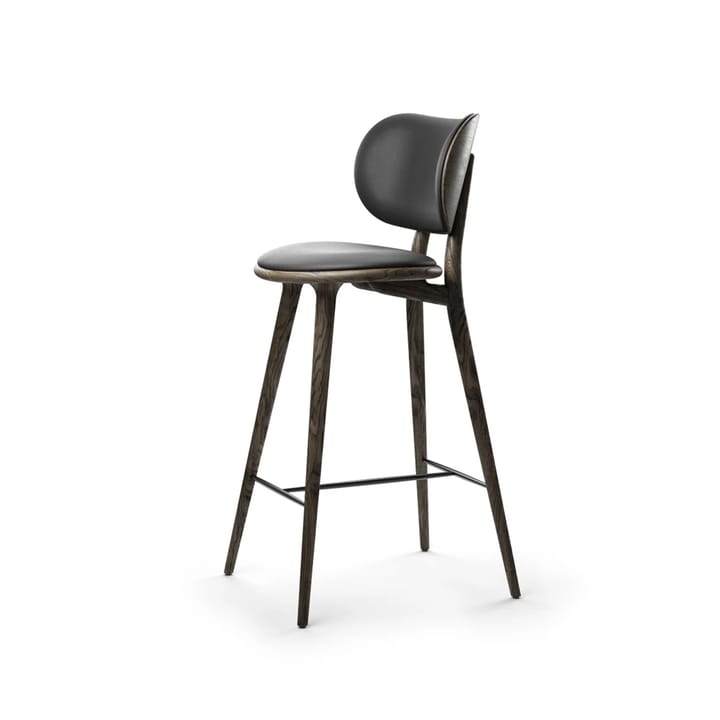 Mater High Stool Backrest barstol høj - Læder sort, sirka grey stel i eg - Mater
