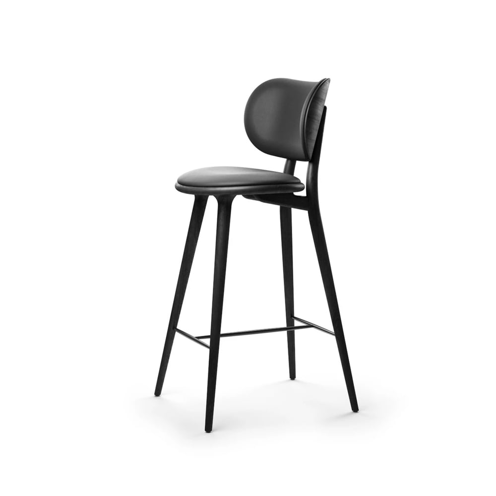 Mater High Stool Backrest barstol høj Læder sort, sortbejdset stel i bøg