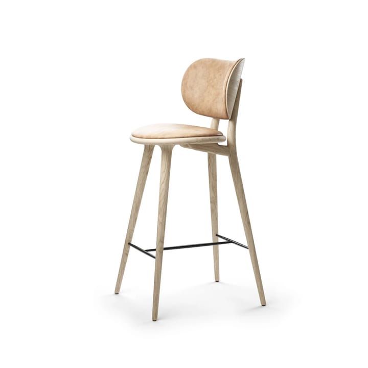 Mater High Stool Backrest barstol lav - Læder natural, matlakeret stel i eg - Mater