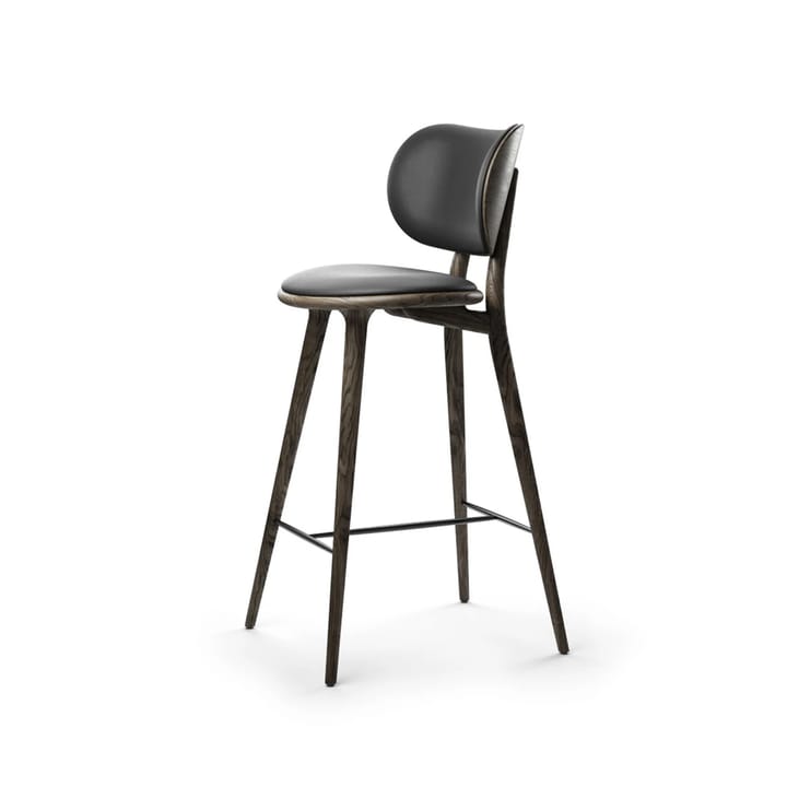 Mater High Stool Backrest barstol lav - Læder sort, sirka grey stel i eg - Mater