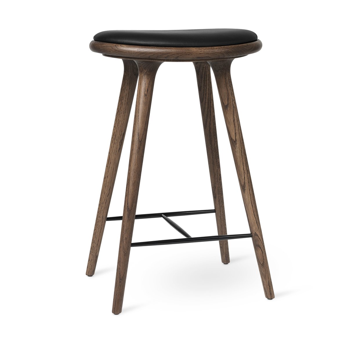 Mater high stool barskammel lav 69 cm Læder sort, brunbejdset stel i eg