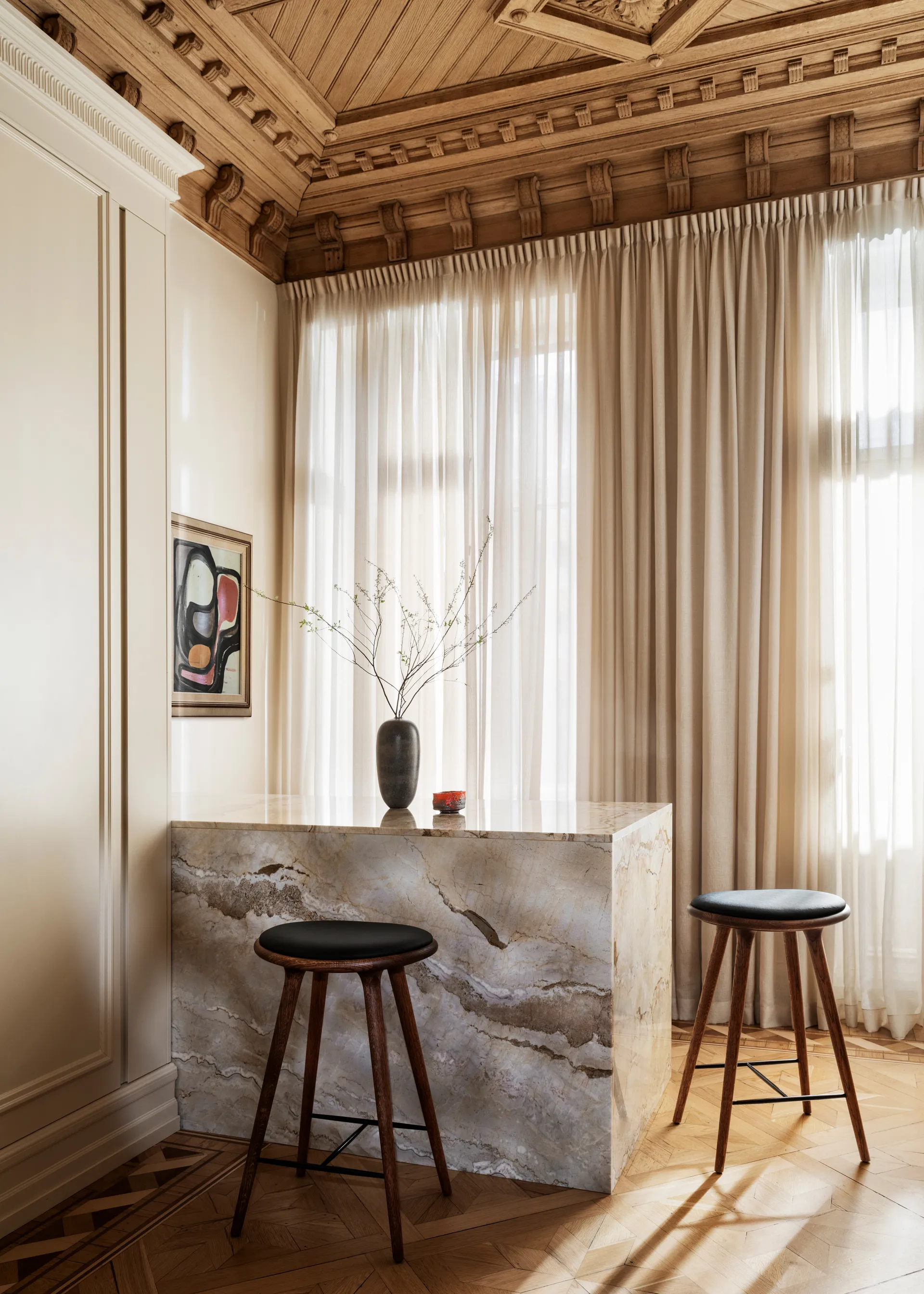 Mater high stool barskammel lav 69 cm, Læder sort, sirka grey eg Mater