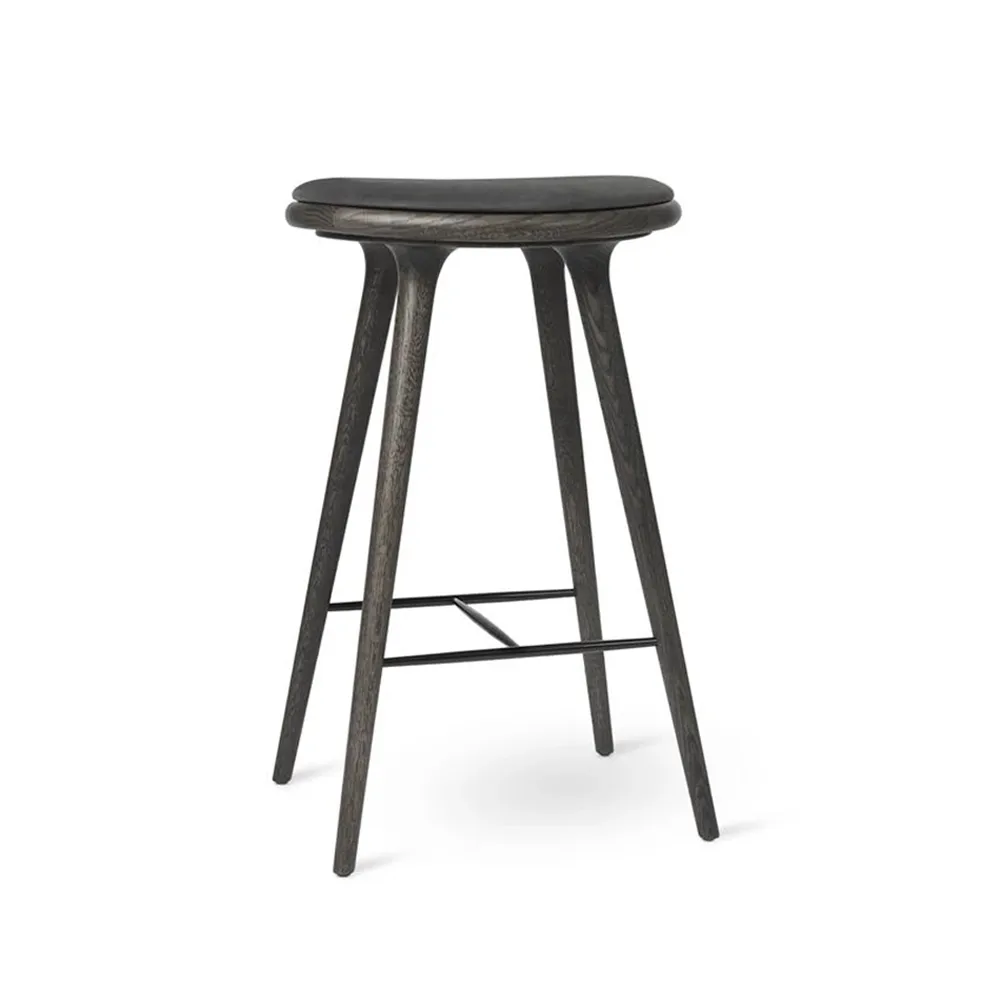 Mater high stool barskammel lav 69 cm, Læder sort, sirka grey eg Mater