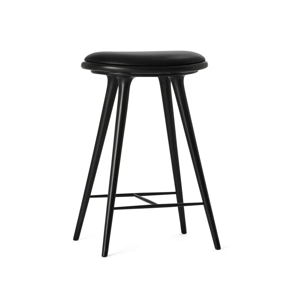 Mater high stool barskammel lav 69 cm, Læder sort, stel i sortbejdset bøg Mater