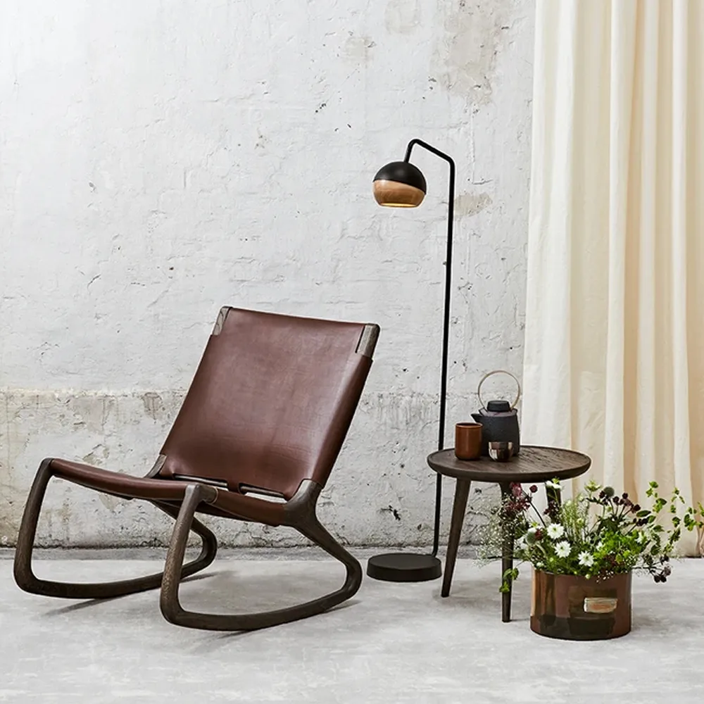 Rocker gyngestol, Læder whisky, matlakeret stel i eg Mater