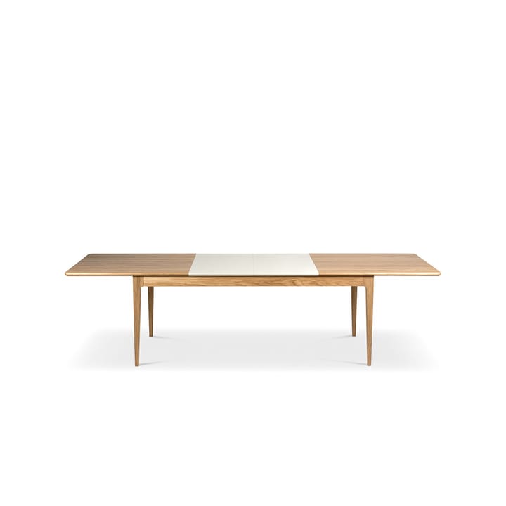 Höllviken spisebord - eg hvidpigmenteret matlak, 2 ilæg, beige MDF á 50 cm - Mavis