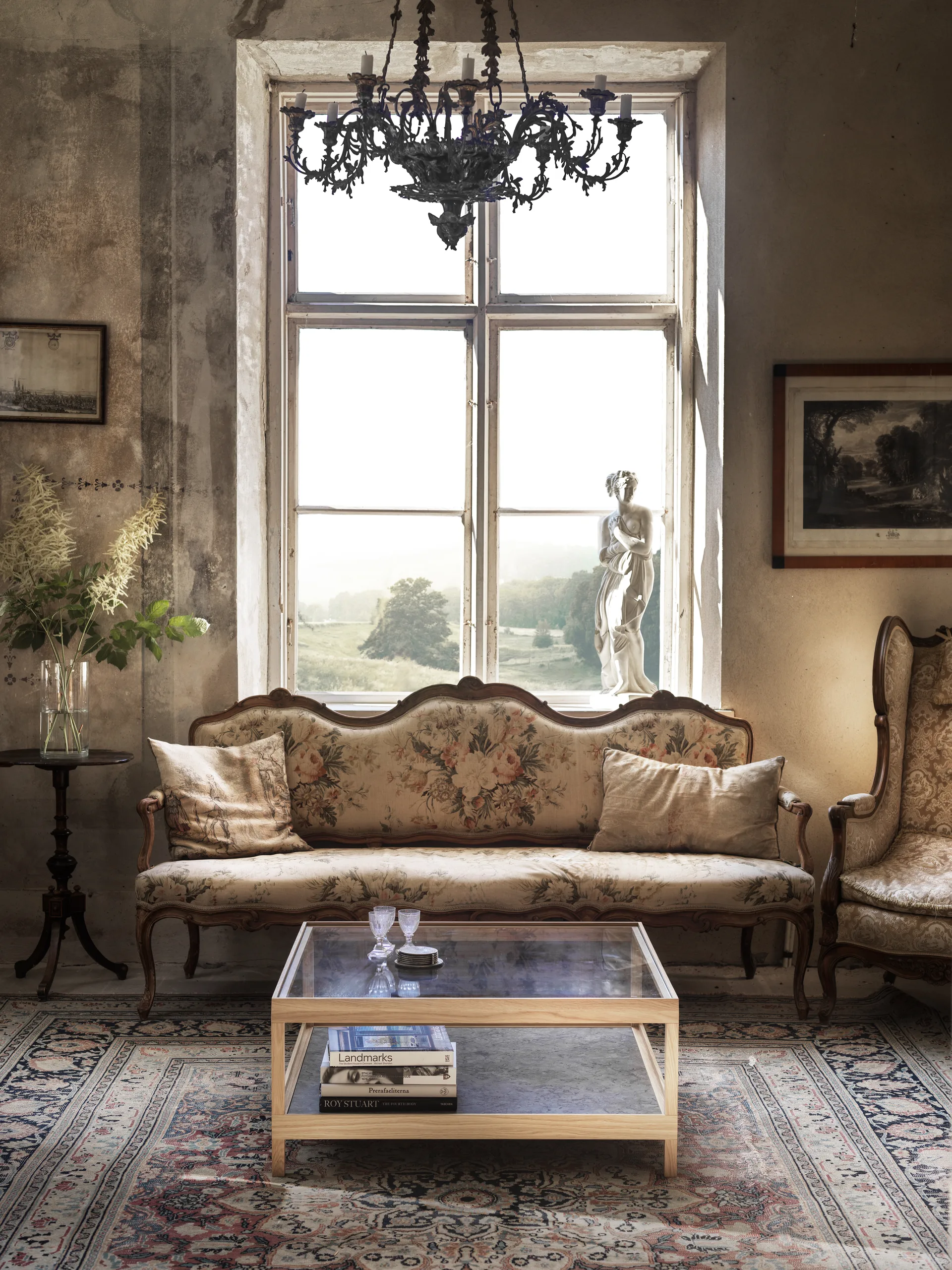 Ima sofabord 90x90 cm, Hvidpigmenteret matlakeret eg, kalksten Mavis