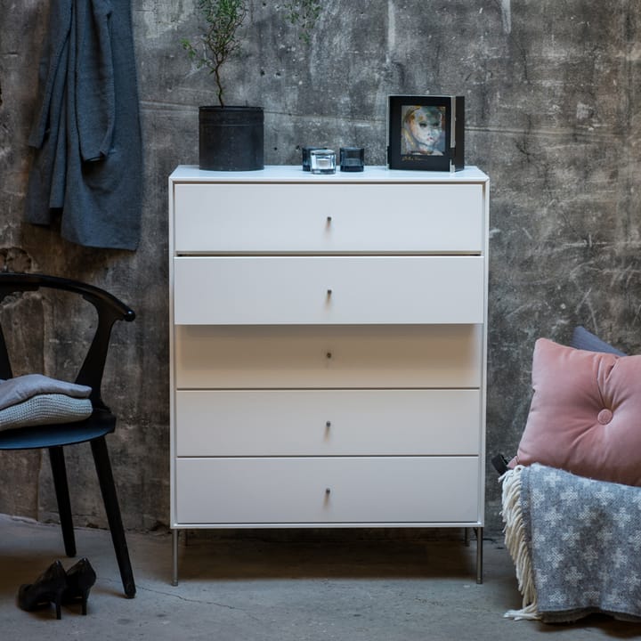 Volt kommode 5 skuffer hvid, Detaljer i rustfrit stål Mavis