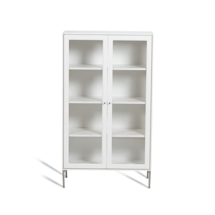 Volt vitrineskab 130 cm hvidlak - Detaljer i rustfrit stål - Mavis