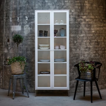 Volt vitrineskab 190 cm hvidlak - Detaljer i rustfrit stål - Mavis