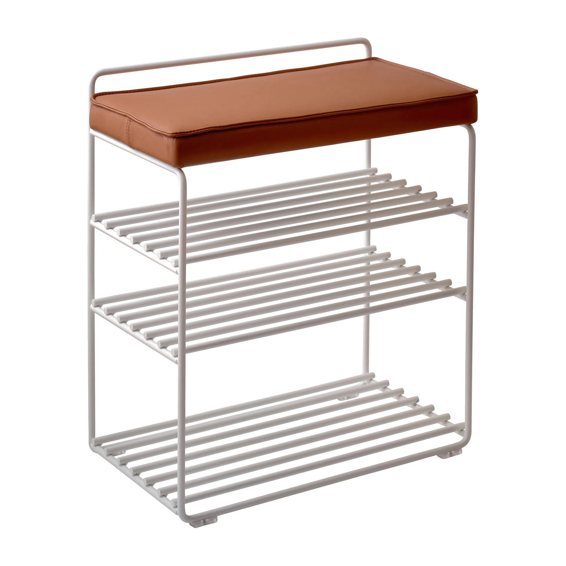 Lower East Seat hylder/skammel 50x28x58 cm, White/Cognac leather Maze