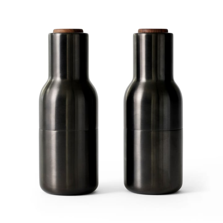 Bottle Grinder krydderikværn metal 2-pak - Bronzed brass (låg i valnød) - MENU