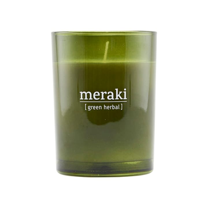 Meraki duftlys grønt glas 35 timer - Green herbal - Meraki