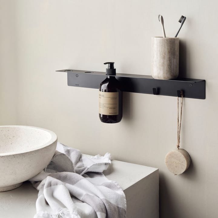 Meraki hylde med flaskeophæng og krog, Børstet sort finish Meraki