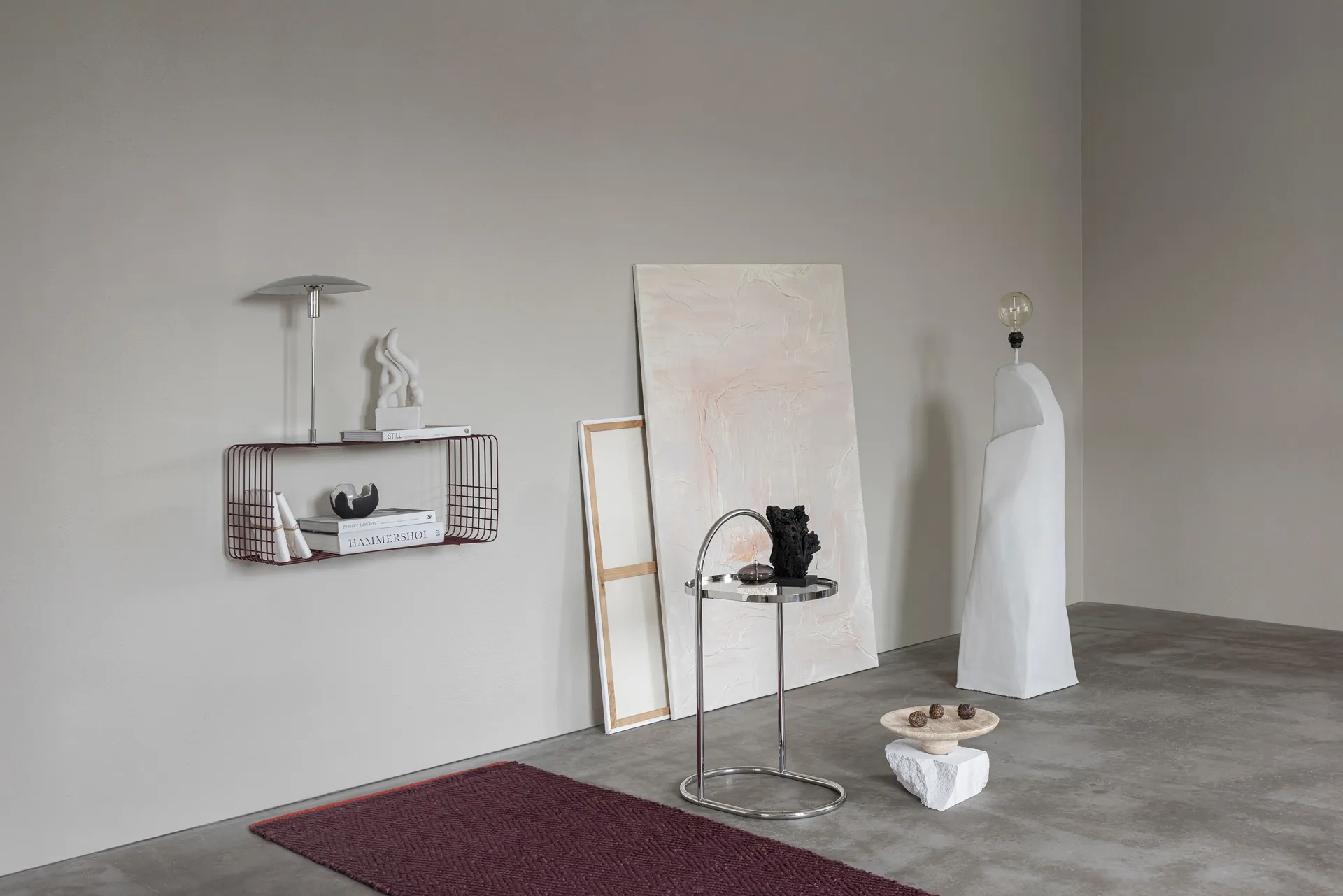 Travertin piedestal, Linen, Ø32×8,5 cm Mette Ditmer