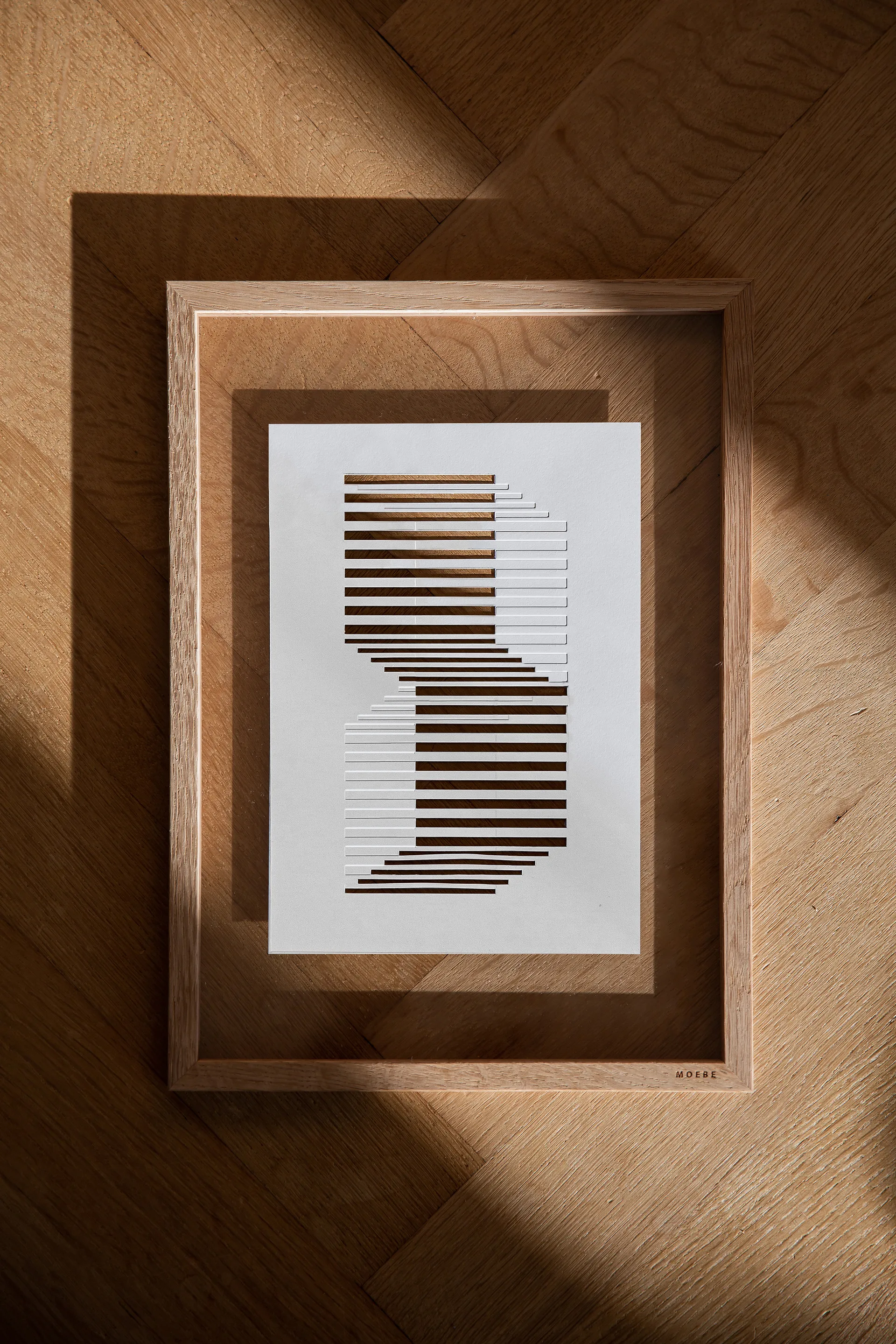 Relief kunstværk shifted lines 14,8x21 cm, Offwhite MOEBE