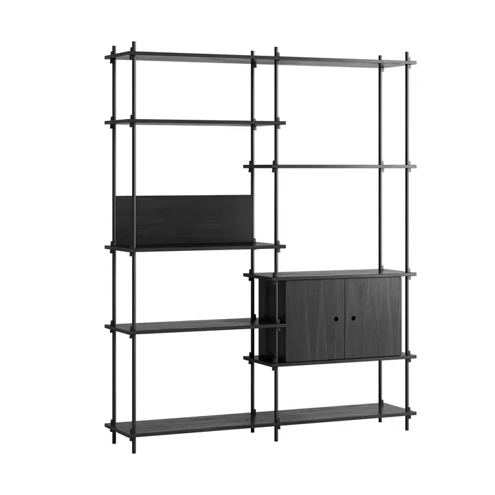 Shelving System hylde med skab - Black, 163x200x35 cm, S.200.2.C - MOEBE