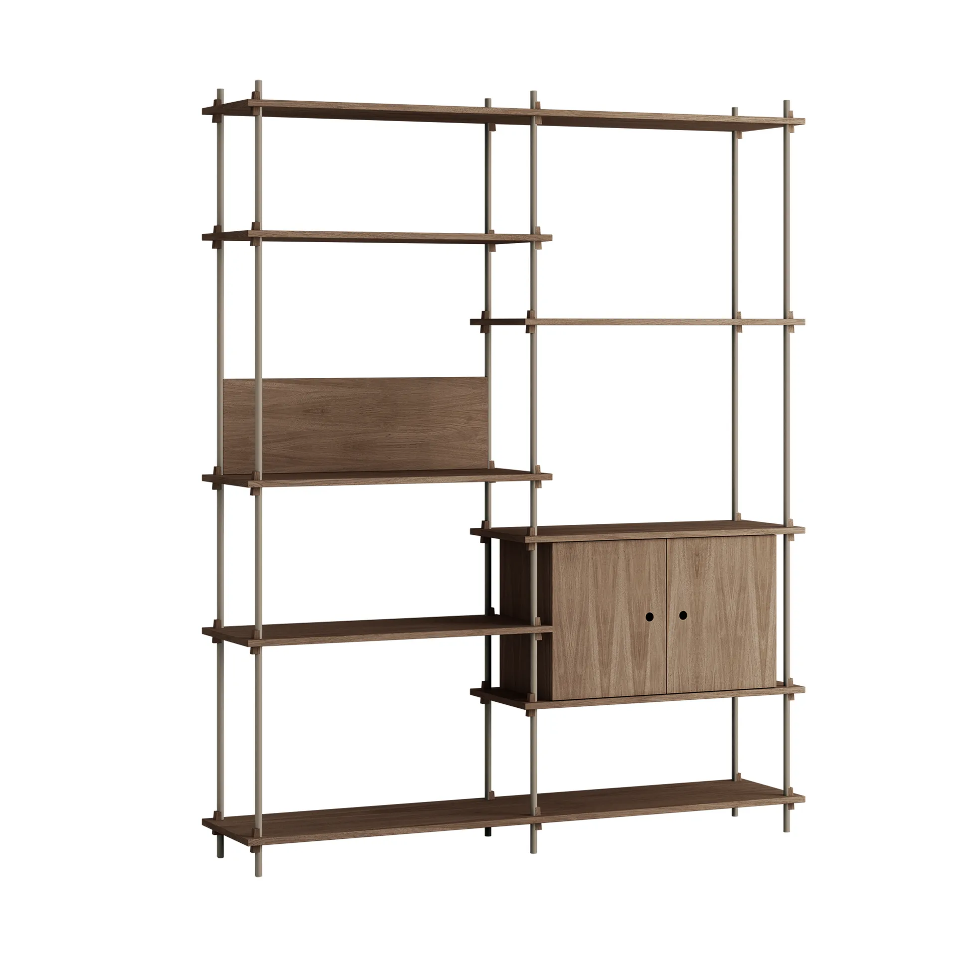 Shelving System hylde med skab, Røget eg-warm grey, 163x200x35 cm, S.200.2.C MOEBE