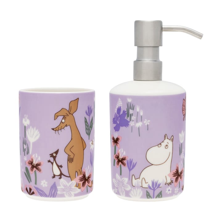 Mumi sæbepumpe og tandbørsteholder, Blomsterhave Moomin Arabia