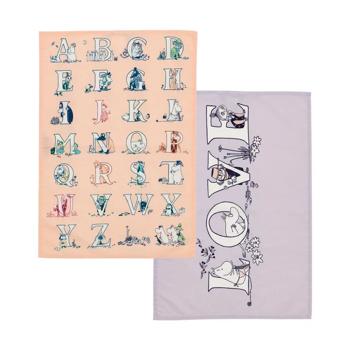 Mumi viskestykke 50x70 cm 2 dele - Alfabet - Moomin Arabia