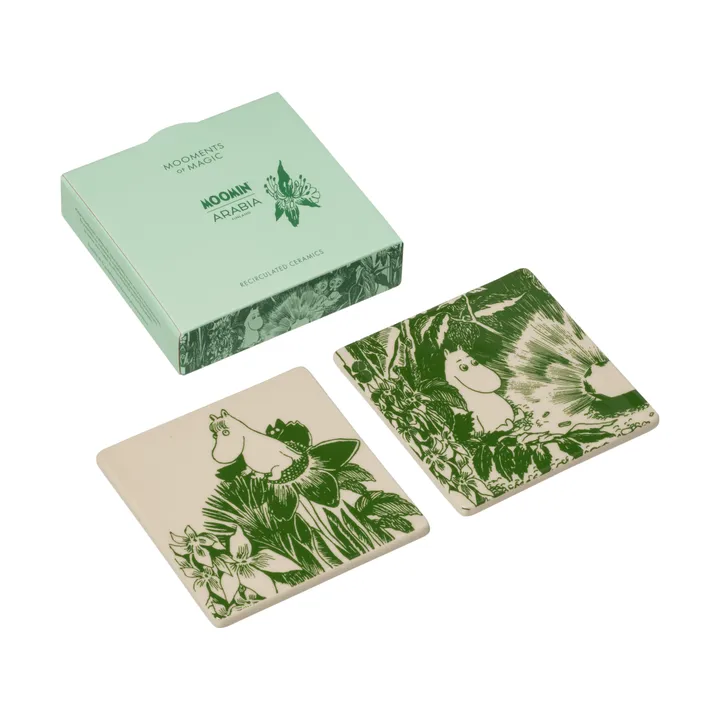 Mystikens skog Mumin glasunderlag - Grøn, 10x10 cm, 2-pak - Moomin Arabia