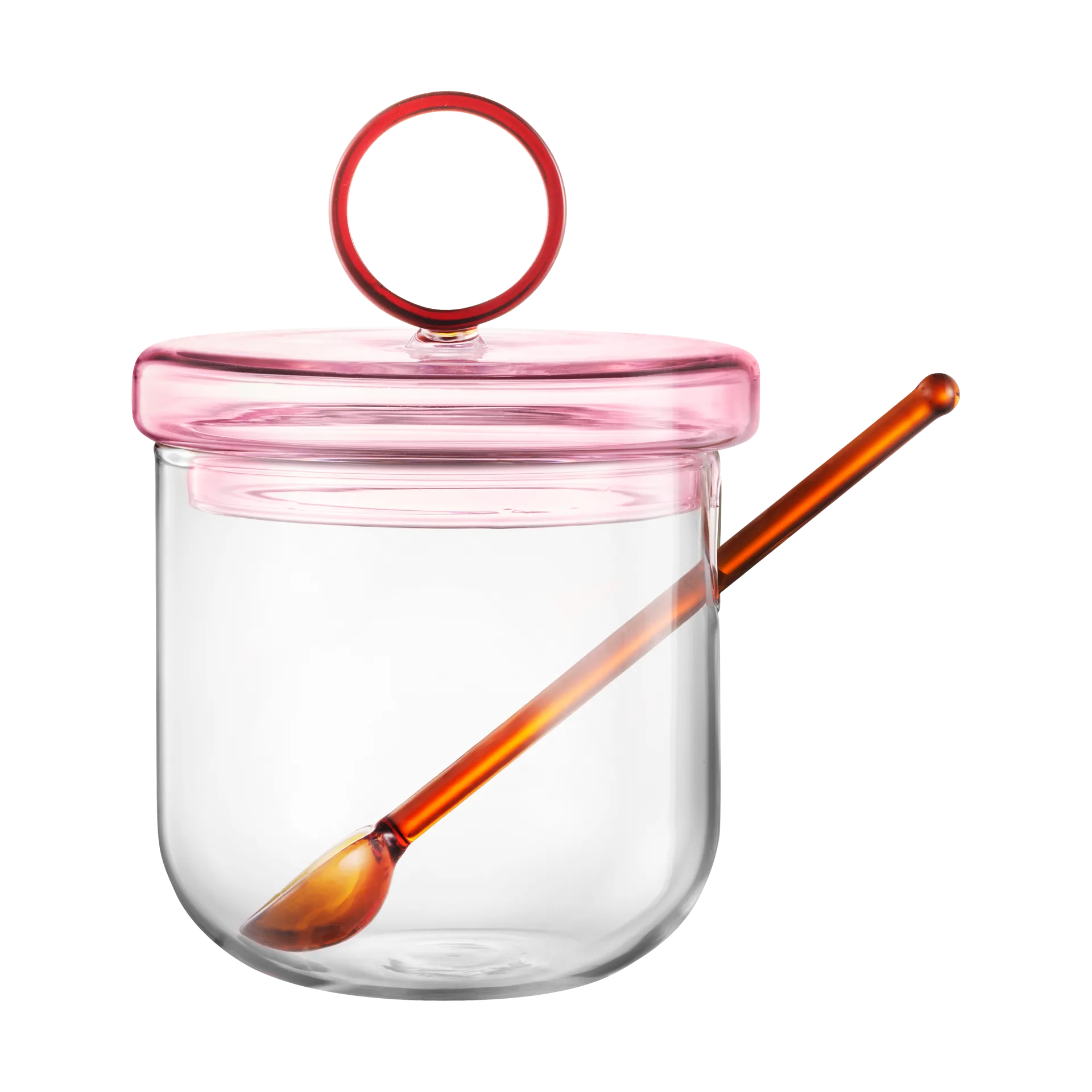 Loop sukkerskål inkl. ske Ø14 cm, Klar-pink-amber Muurla