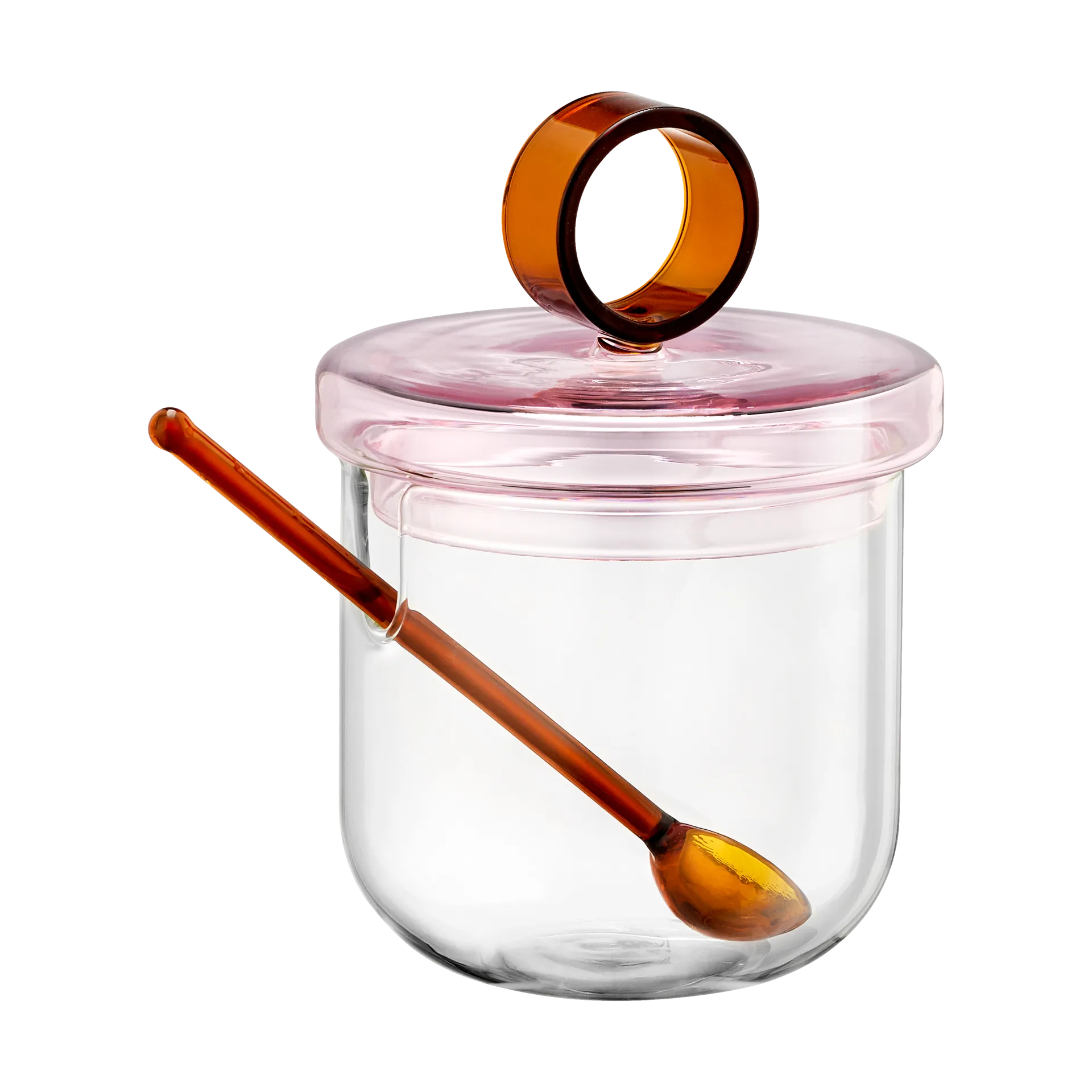 Loop sukkerskål inkl. ske Ø14 cm, Klar-pink-amber Muurla
