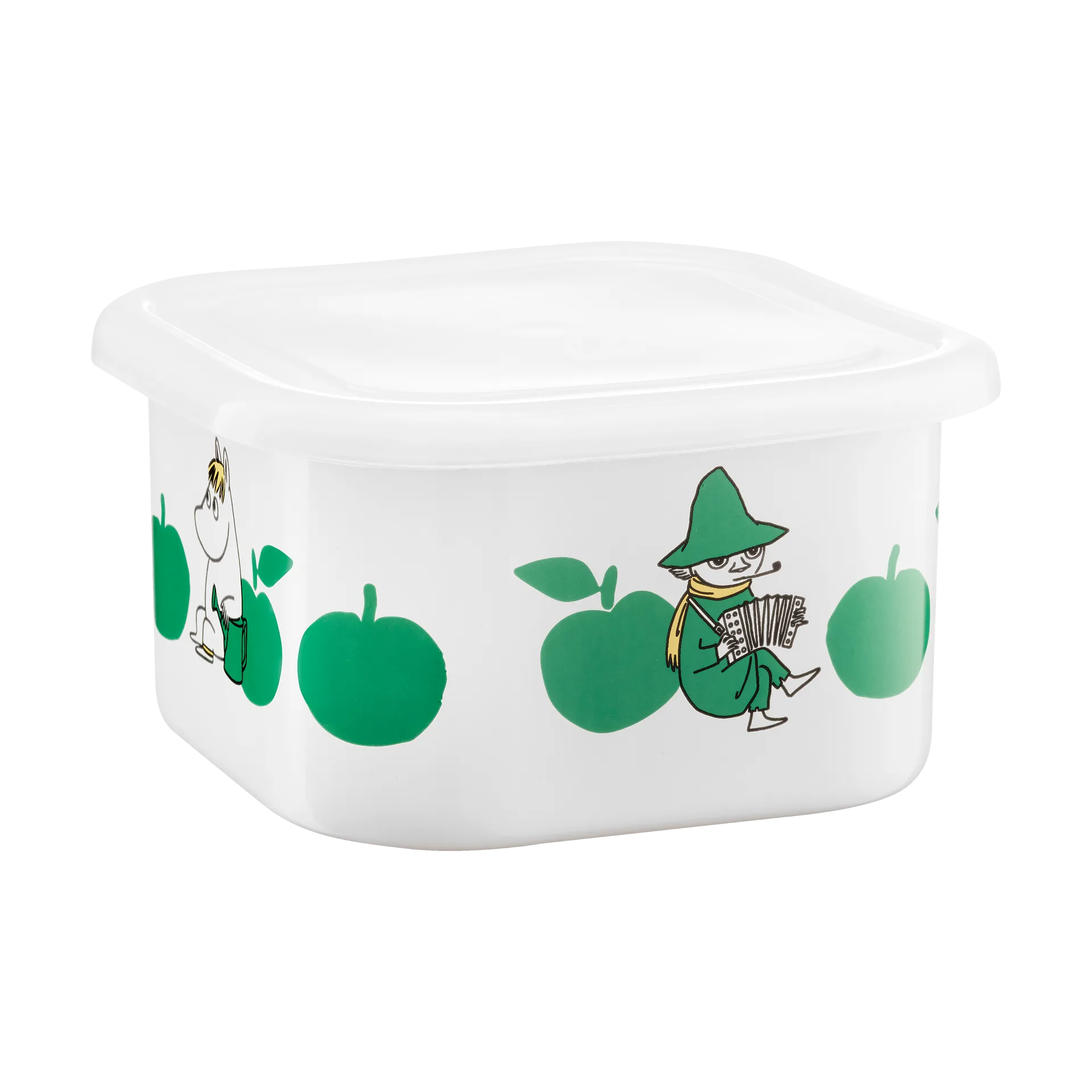 Moomin  emaljebeholdere med låg 1,5 L, Joyfull Apples-grøn Muurla