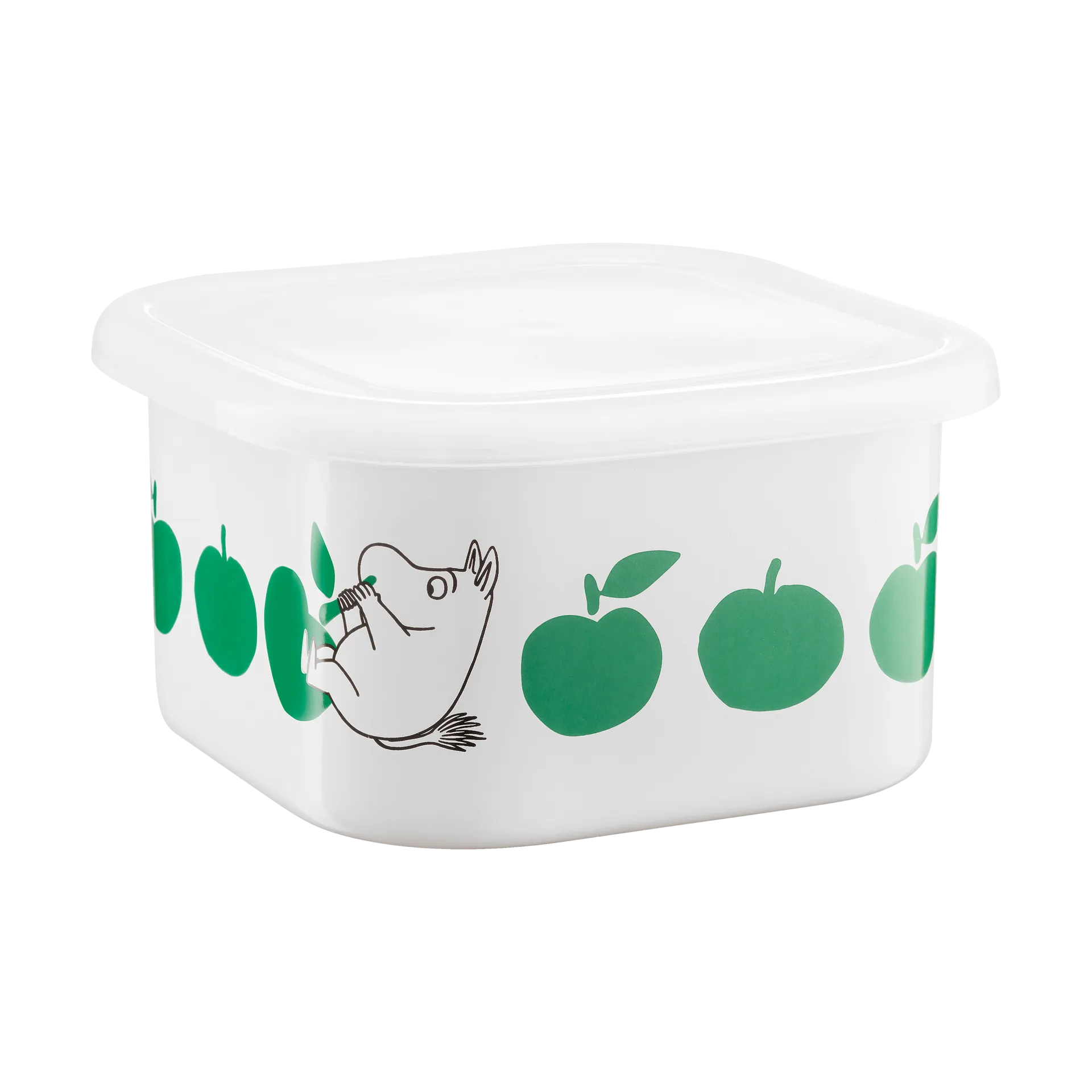 Moomin  emaljebeholdere med låg 1,5 L, Joyfull Apples-grøn Muurla