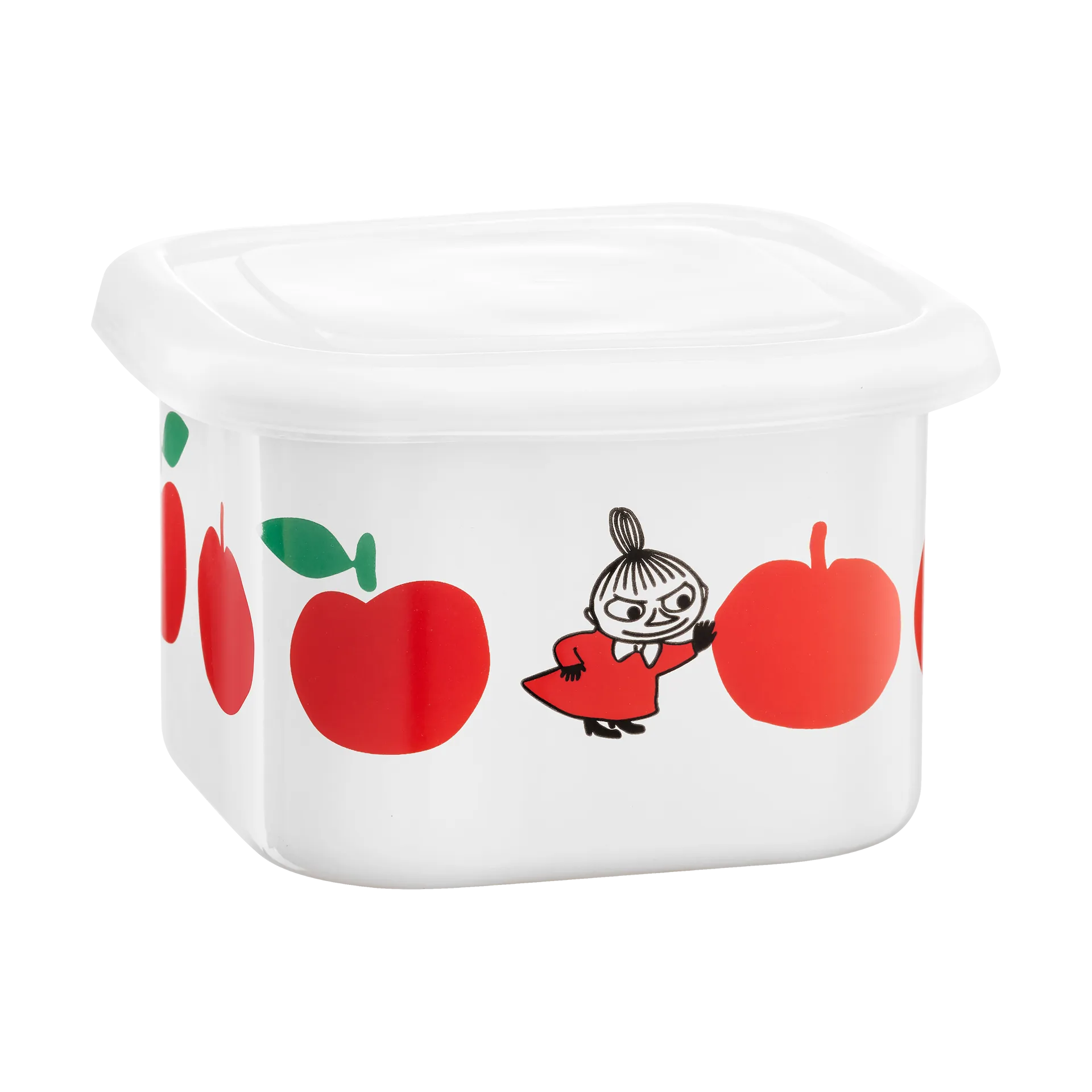 Moomin  emaljekrukke med låg 0,67 L, Joyfull Apples-rød Muurla