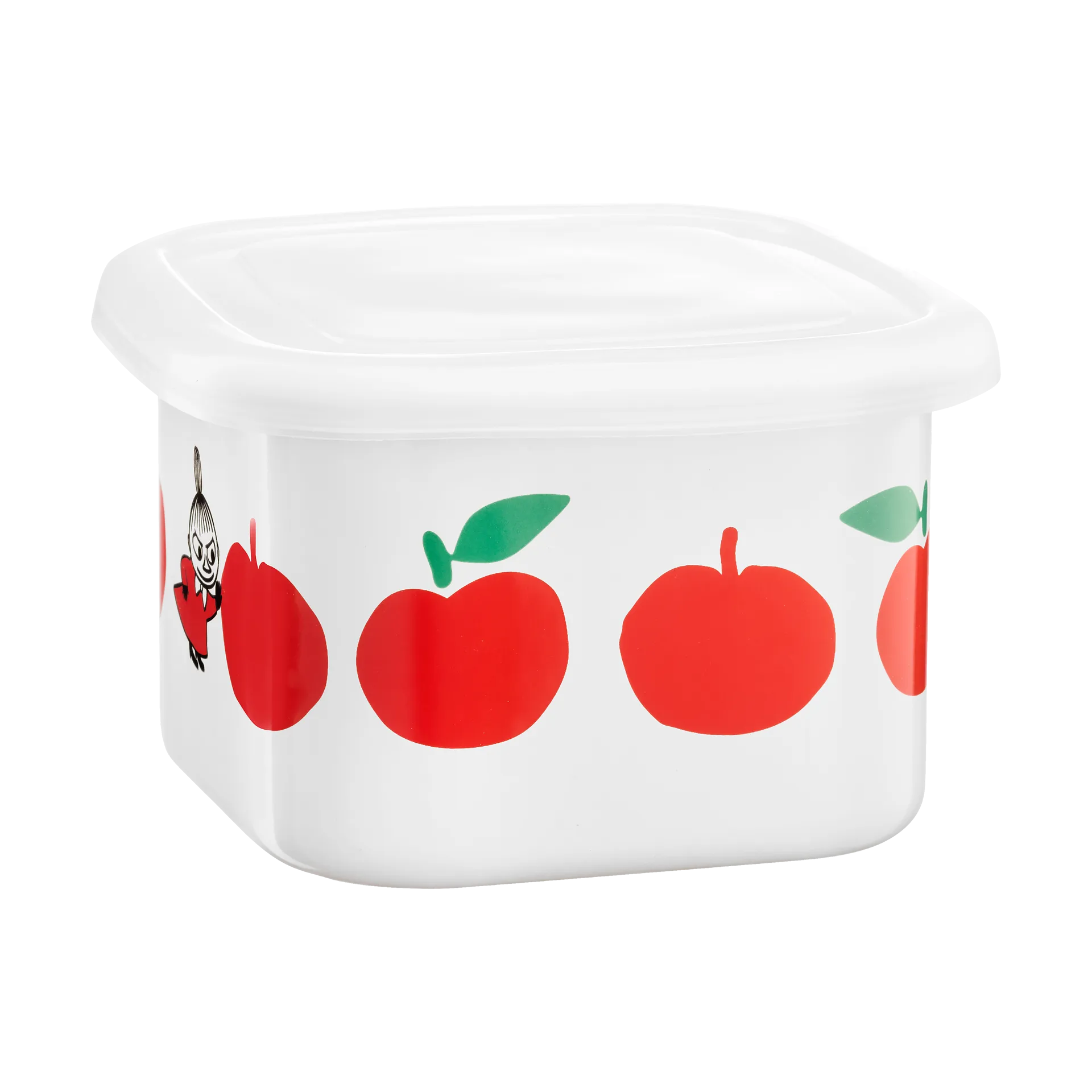 Moomin  emaljekrukke med låg 0,67 L, Joyfull Apples-rød Muurla