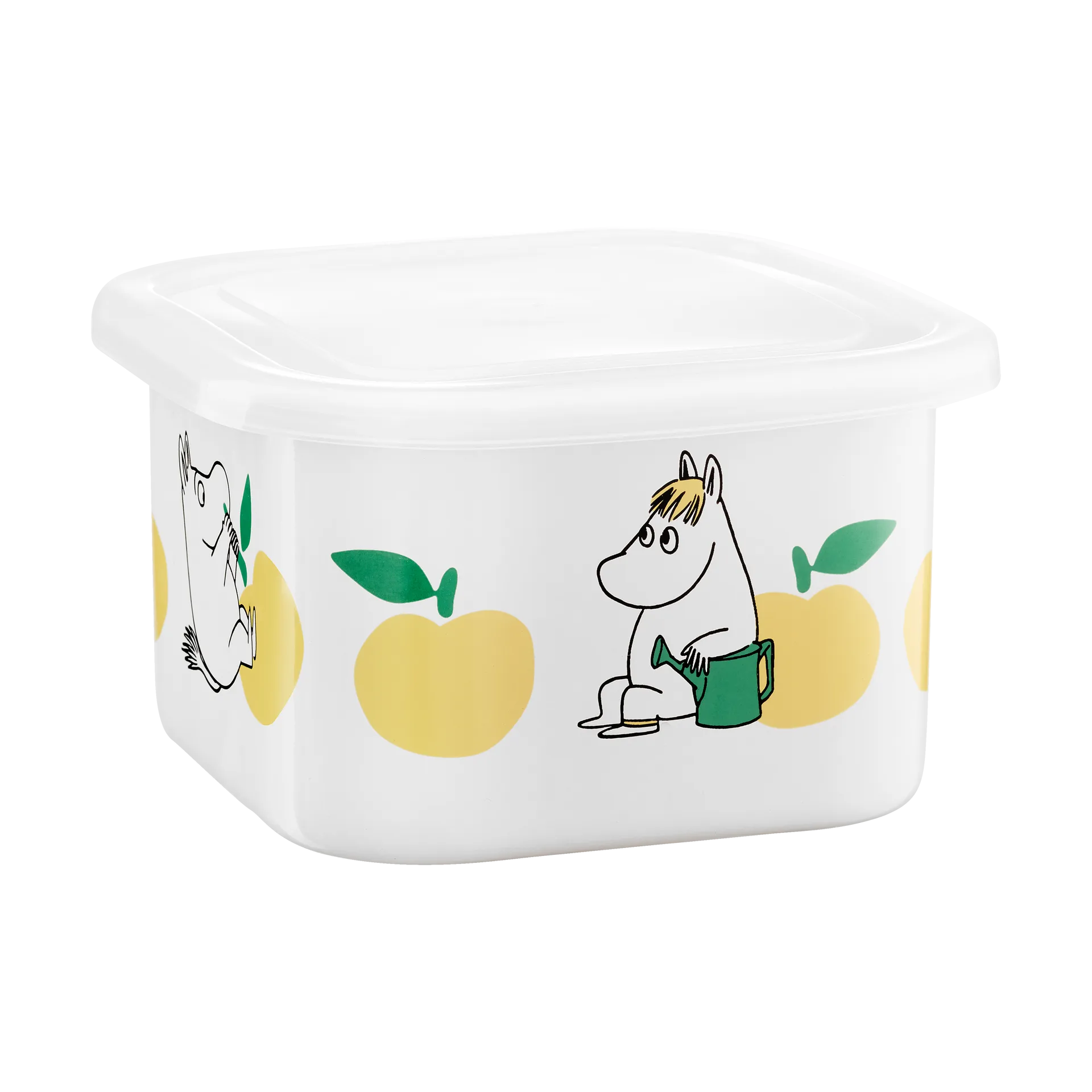 Moomin  emaljekrukke med låg 1 L, Joyfull Apples-gul Muurla