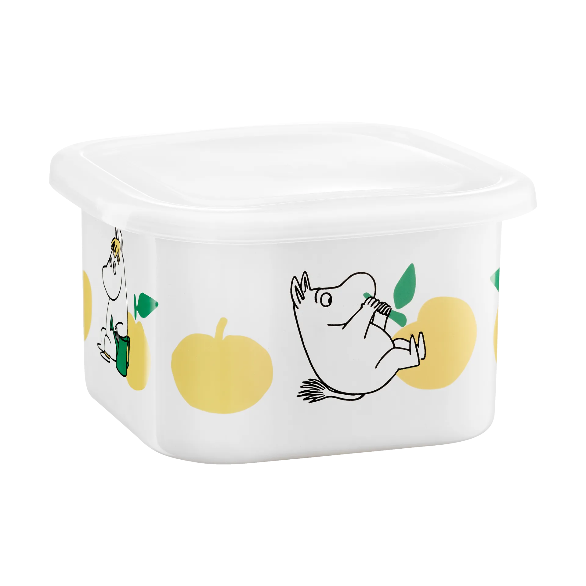 Moomin  emaljekrukke med låg 1 L, Joyfull Apples-gul Muurla