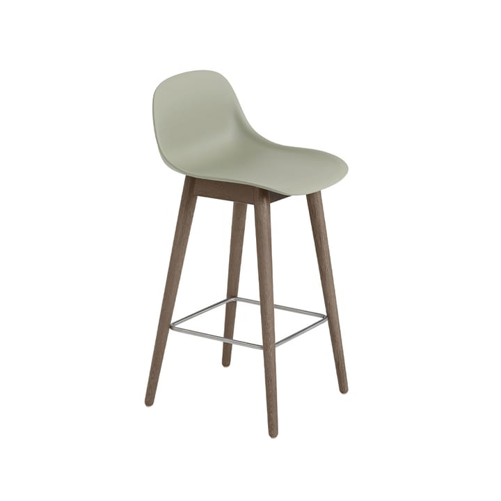 Fiber barstol med ryglæn 65 cm - Dusty green-mørkebrunbejdsede ben - Muuto