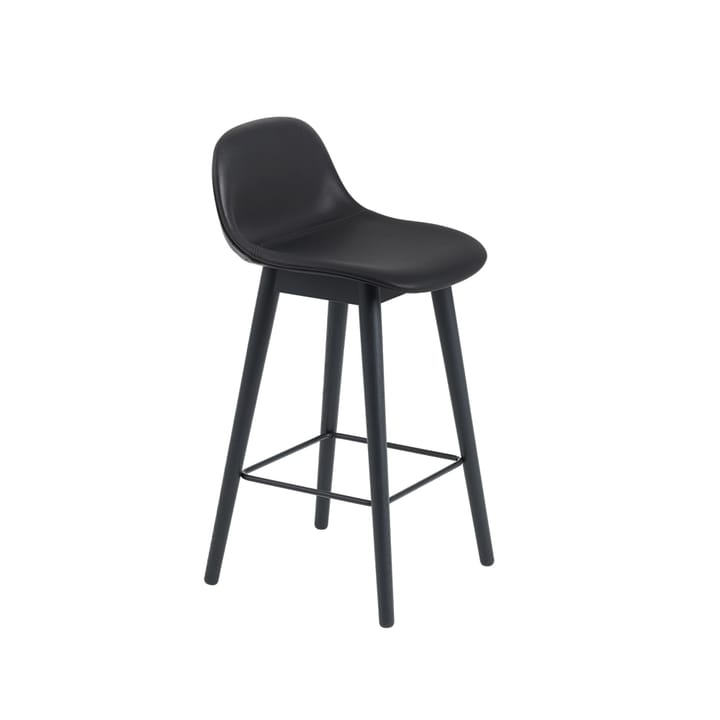 Fiber barstol med ryglæn 75 cm - Læder black-sorte ben - Muuto