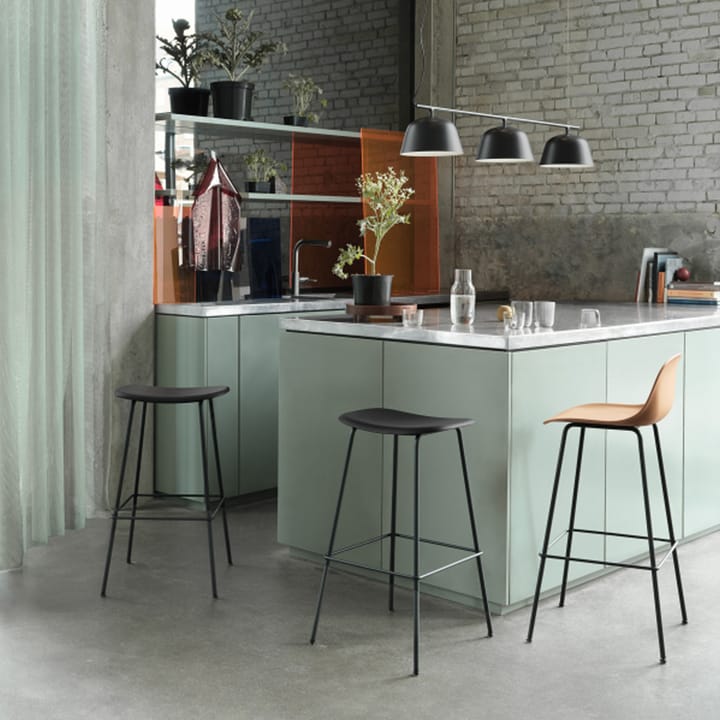 Fiber barstol metalben, Refine leather cognac, black Muuto