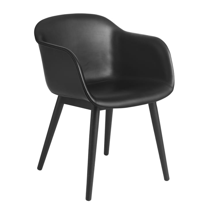 Fiber Chair stol med armlæn og træben - Black leather/Black - Muuto