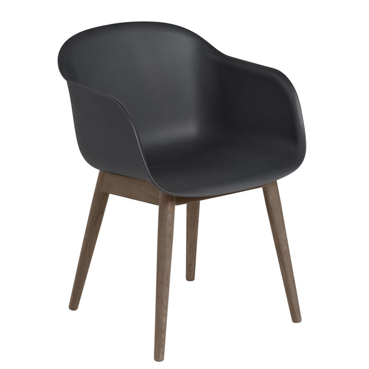 Fiber Chair stol med armlæn og træben - Black/Stained dark brown - Muuto