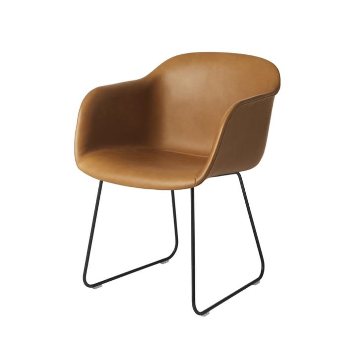 Fiber karmstol sled base - Refine læder cognac, sort - Muuto