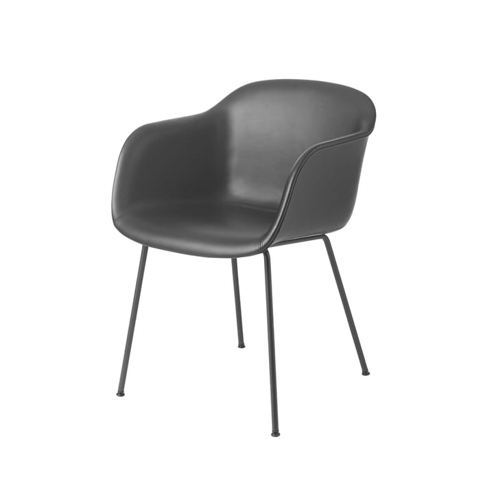 Fiber karmstol tube base - Refine leather black, black - Muuto