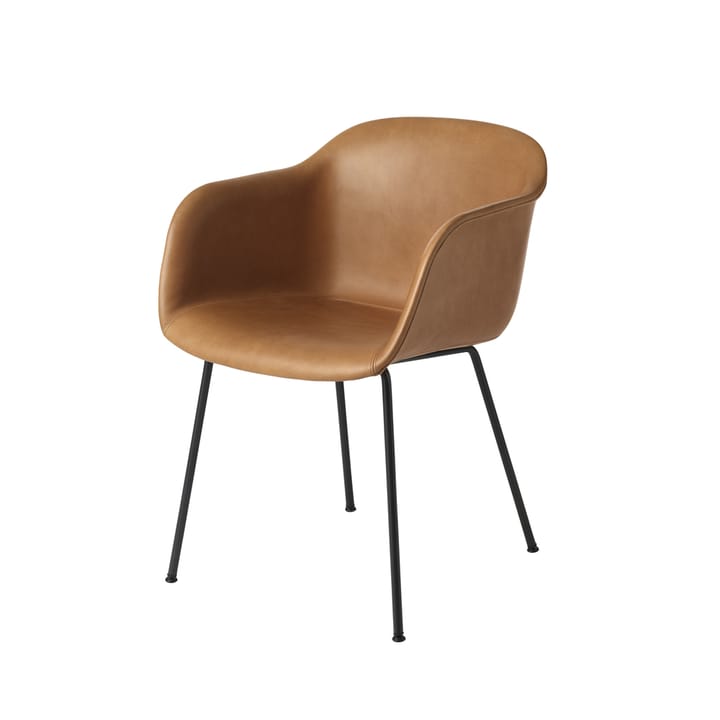 Fiber karmstol tube base - Refine leather cognac, black - Muuto