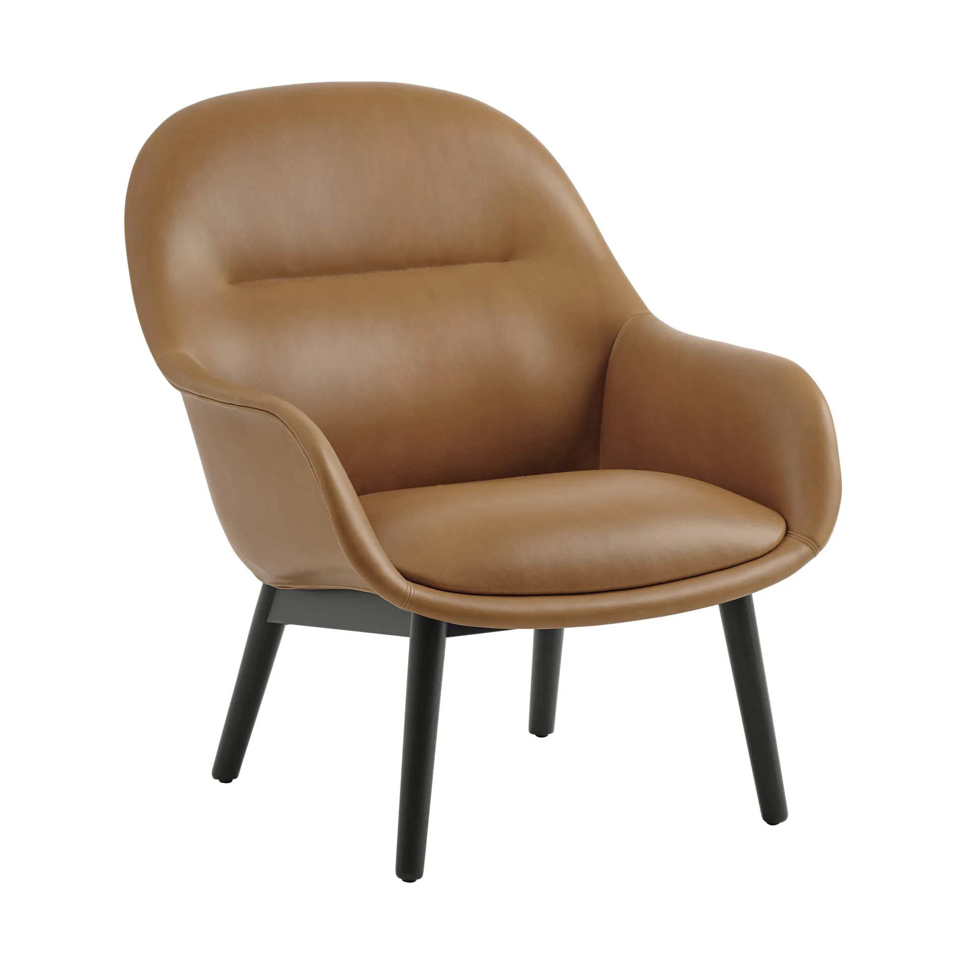 Fiber Lounge lænestol med egetræben, Refine leather cognac-black Muuto
