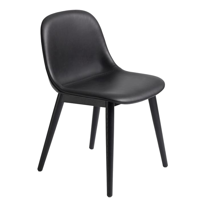 Fiber Side Chair stol med træben - Black leather/Black - Muuto