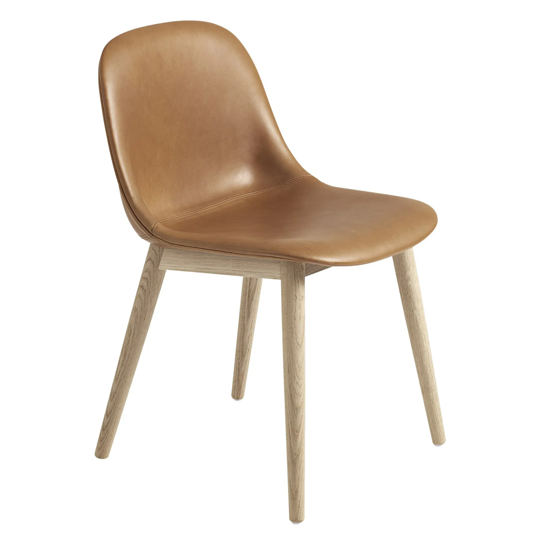 Fiber Side Chair stol med træben, Cognac leather/Oak Muuto